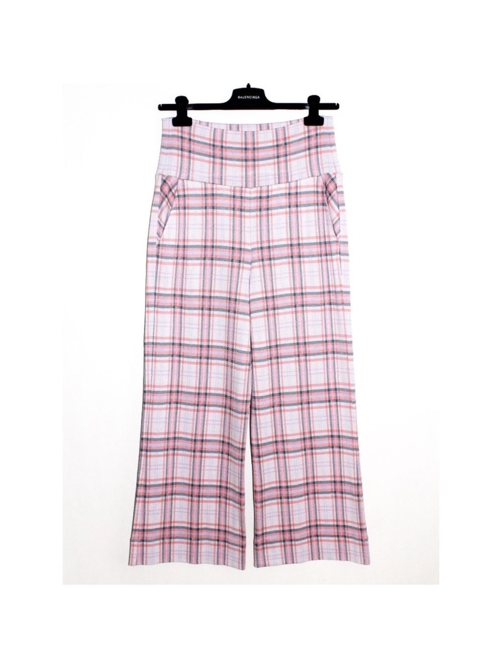 Cabi Playdate High-Waist Pink Plaid Wide-Leg Pants